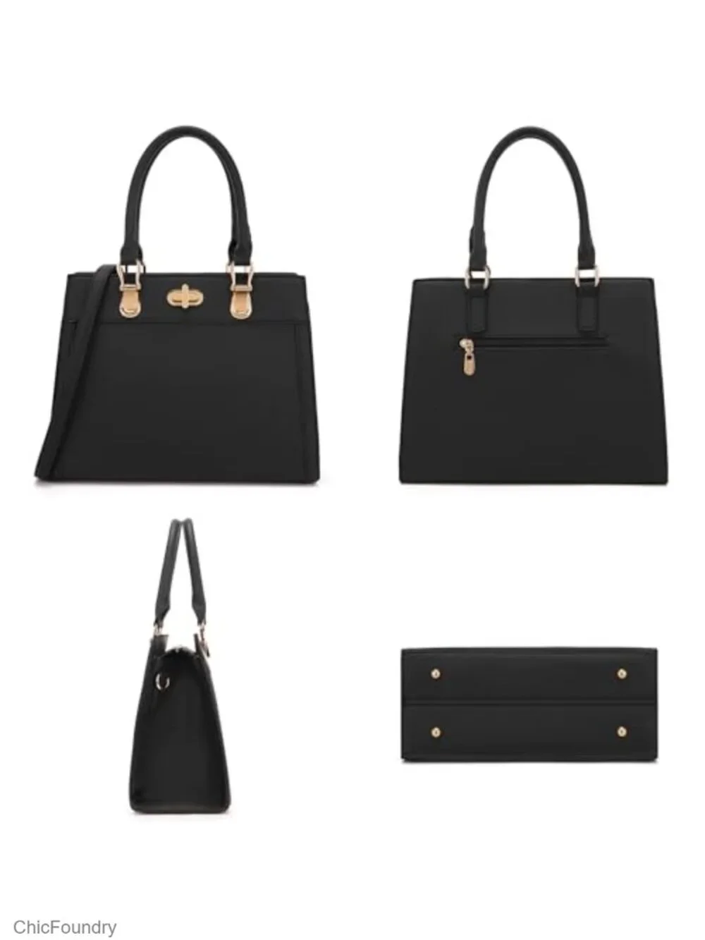 Vegan Leather Satchel Handbag & Wallet Set with Adjustable Strap